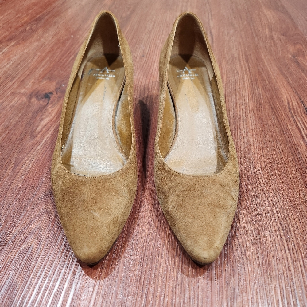 Aquatalia Neely Suede Brown Block Heels Tan Pasha - Picture 8 of 9